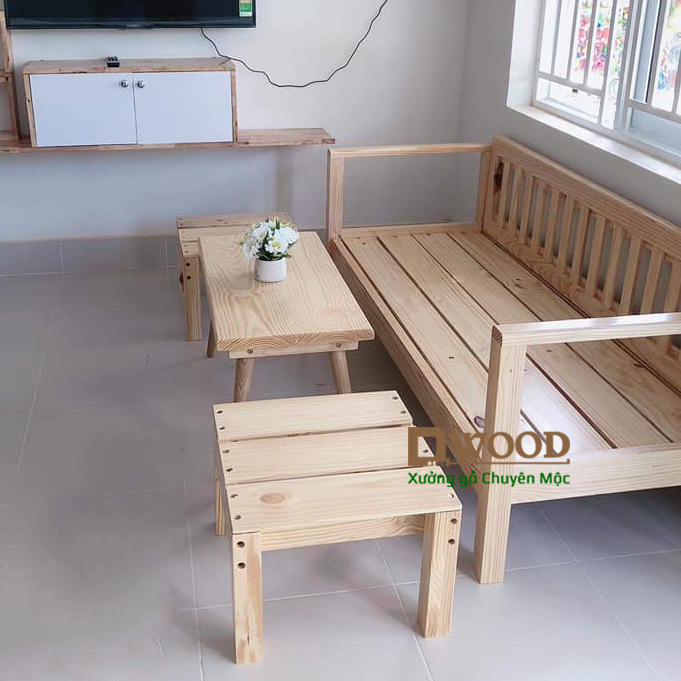 Bộ bàn ghế Sofa gỗ thông Dwood tự nhiên, mộc mạc- Chuyenmoc.com