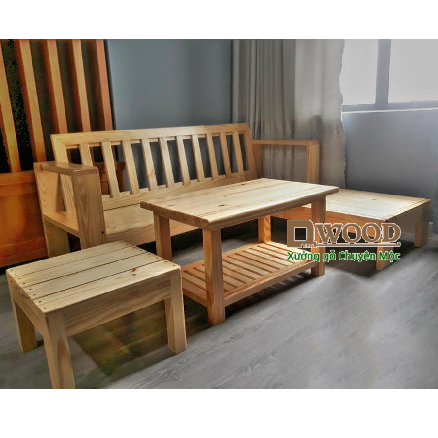 Bộ bàn ghế Sofa gỗ thông Dwood tự nhiên- mẫu 2- Chuyenmoc.com