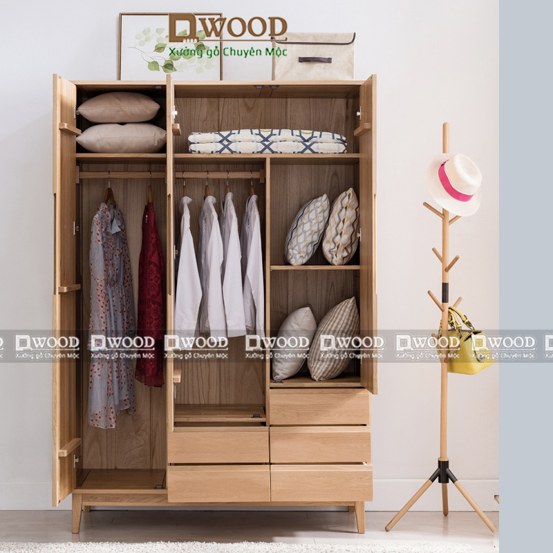 Tủ quần áo 3 cánh Dwood gỗ tự nhiên