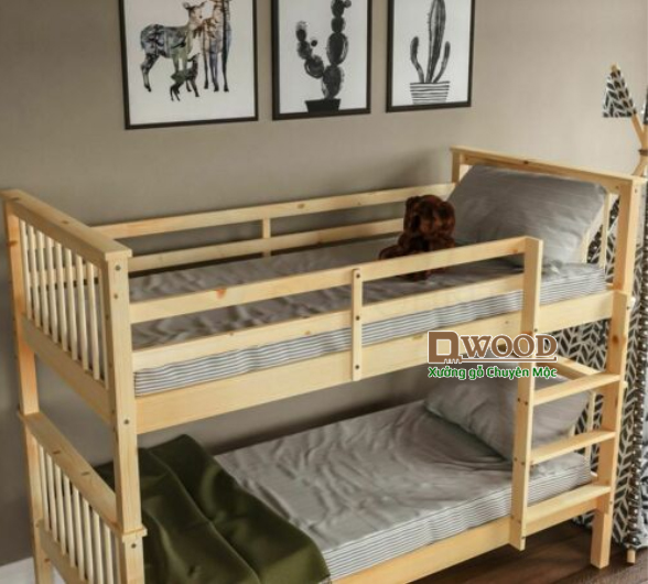 Giường tầng trẻ em Dwood gỗ thông tự nhiên kích thước nệm 1mx2m