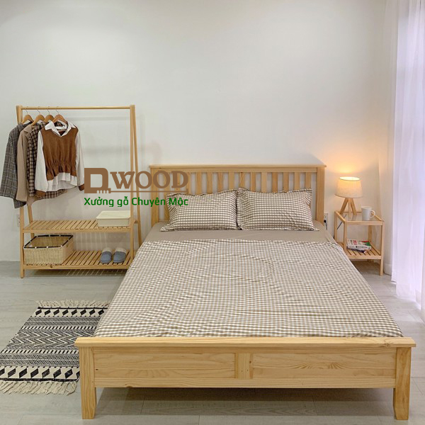 Giường ngủ Dwood mẫu cơ bản gỗ thông tự nhiên