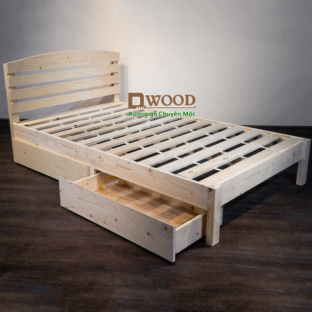 Giường ngủ pallet Dwood gỗ thông có 2 ngăn kéo