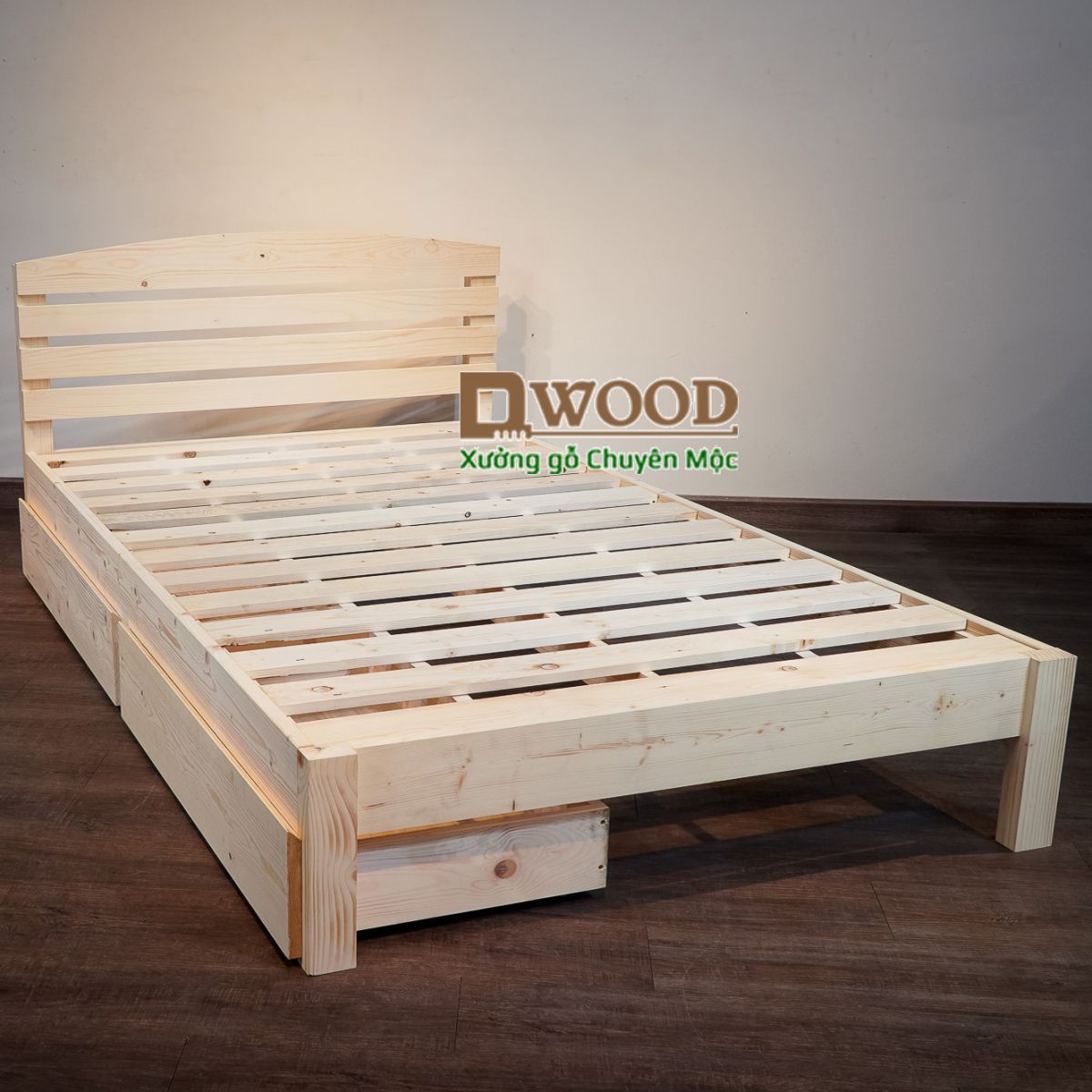Giường ngủ pallet Dwood gỗ thông có 2 ngăn kéo