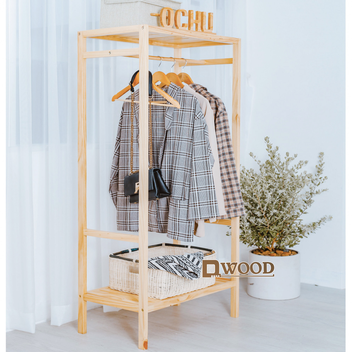 Garment Racks Pine Wood DWOOD For Hanging Clothes