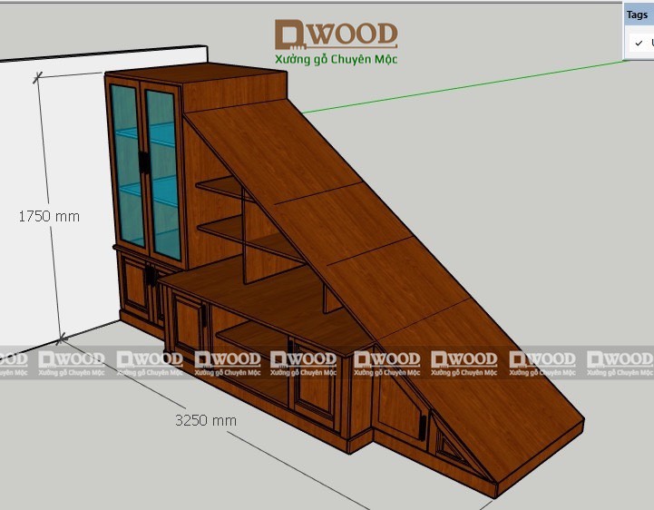 Tủ trang trí gầm cầu thang gỗ ash tần bì Dwood
